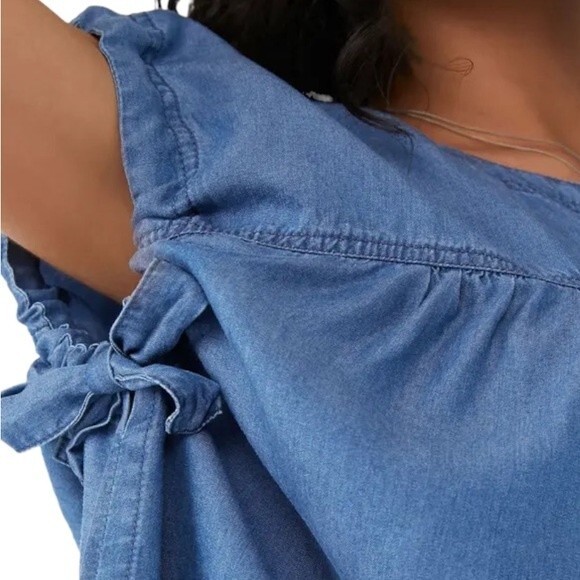 NWT Free People We The Free Summer Love Top Flowy Indigo Blue Tie Sleeve Size XS - Picture 8 of 15